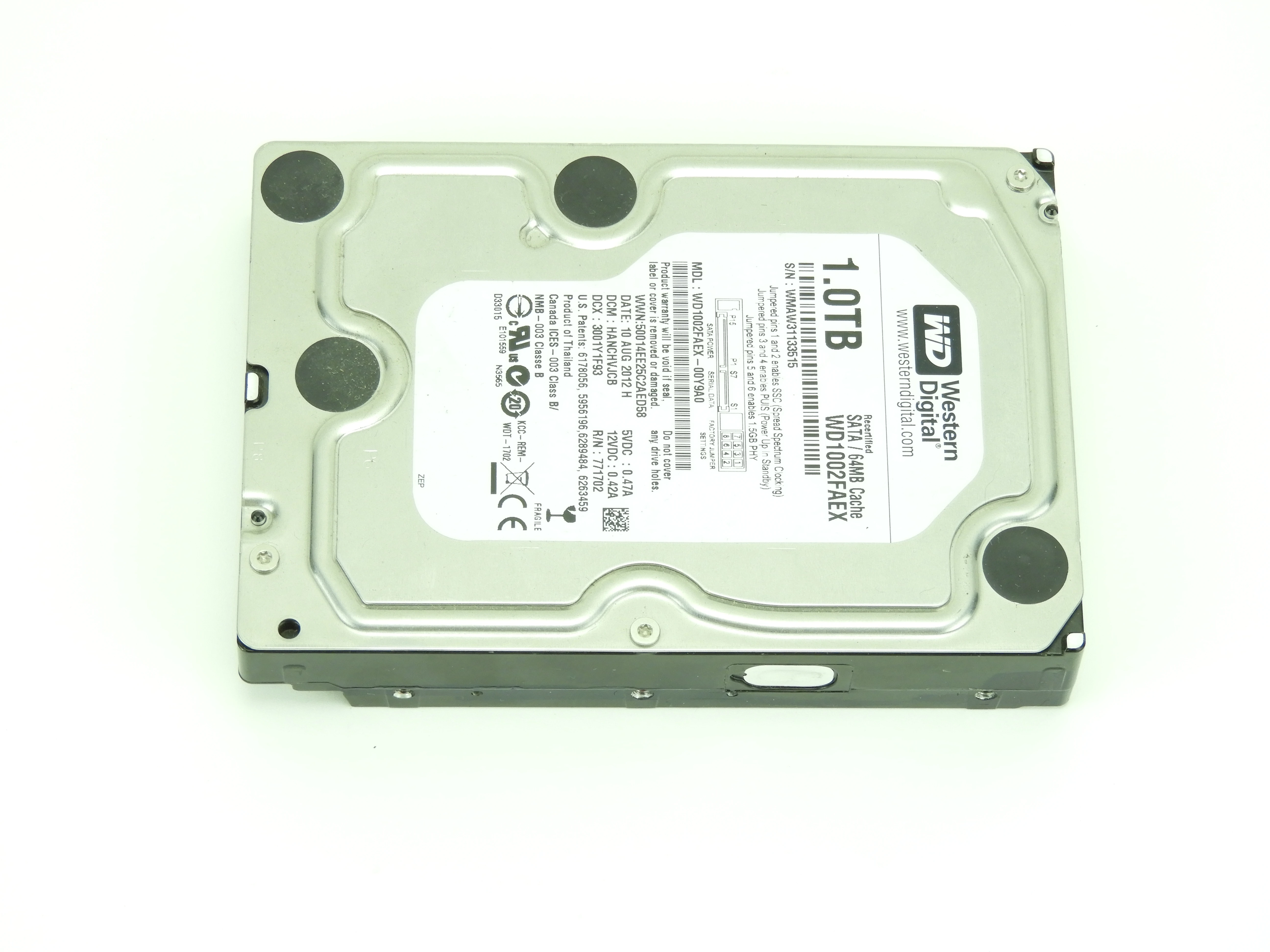 na díly 1TB Hdd 3.5" 1000GB Pevný disk Western Digital WD1002FAEX